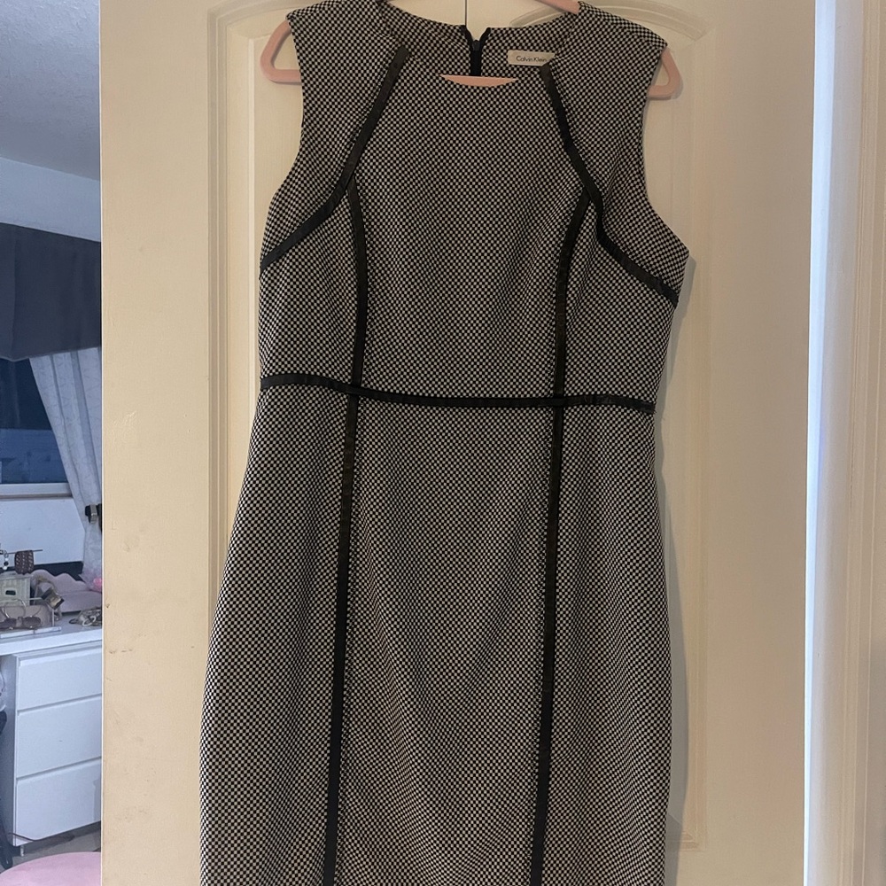 Calvin Klein Faux Leather Sleeveless Sheath Dresses for Women